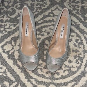 Nina Silver Glitter Peep-Toe Pumps